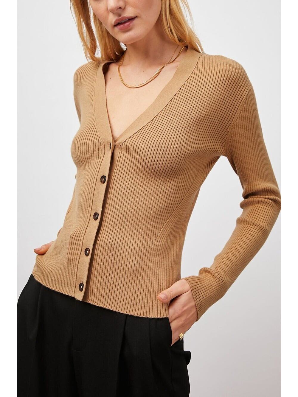 NWT Rails Beau Cardigan XL Camel Tan Silk Blend Quiet Luxury Old Money Preppy - Picture 1 of 12